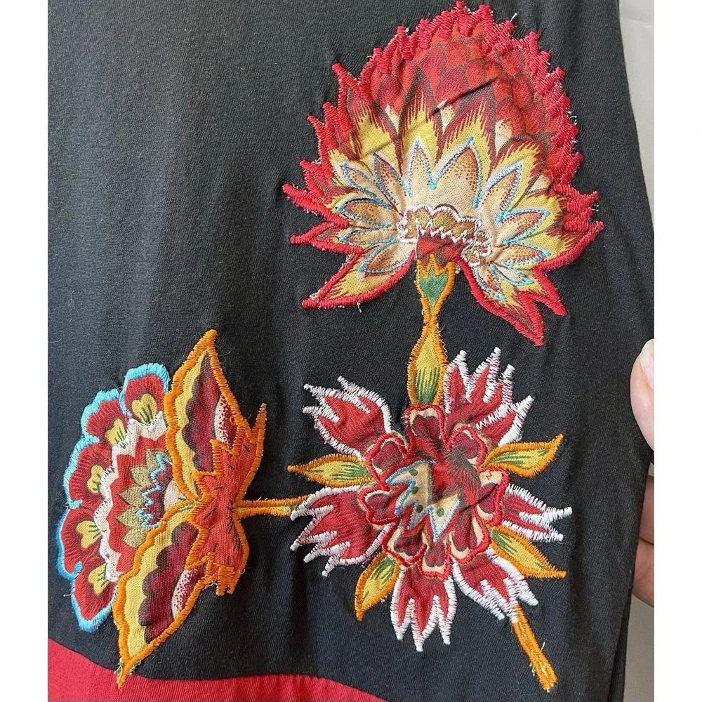 Leopards & Roses Women Size 1XL Dress /Tunic Artisanal‎ Embellished Art To Wear